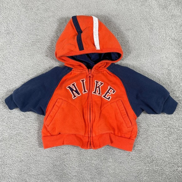 Vintage Y2K Nike Hoodie Youth Boys 3 Months Orange 2000s Zip Up - Picture 1 of 8